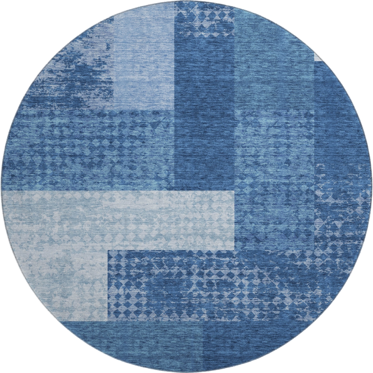 674967 8 ft. Navy Blue & Ivory Geometric Transitional Washable Round Area Rug with UV Protection