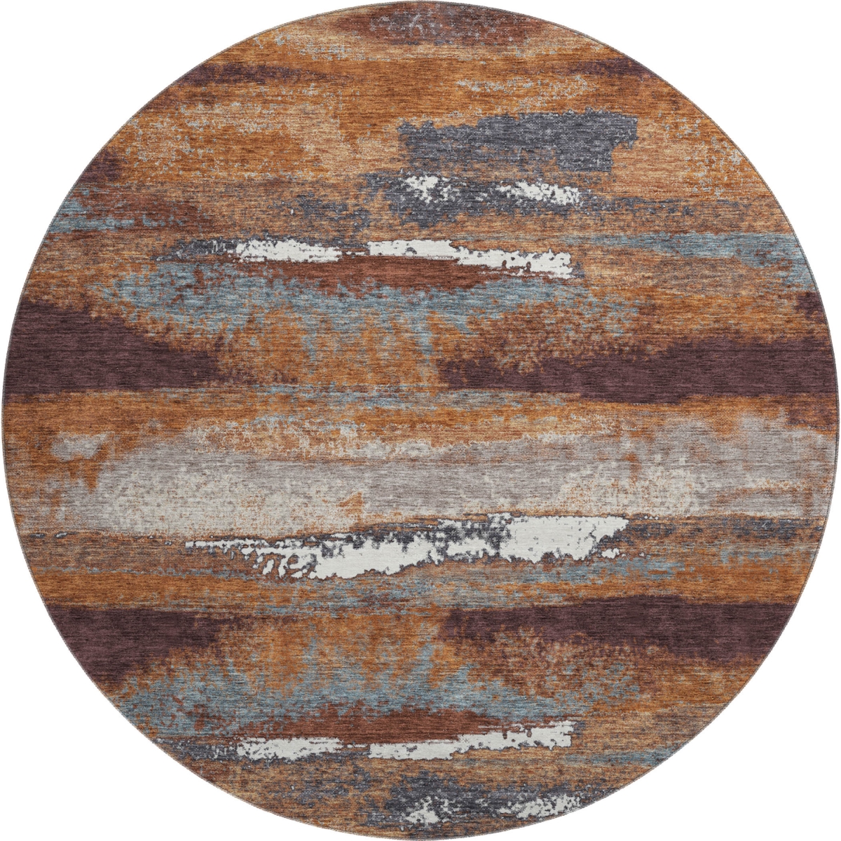 674991 8 ft. Copper Ivory & Gray Abstract Washable Round Area Rug with UV Protection