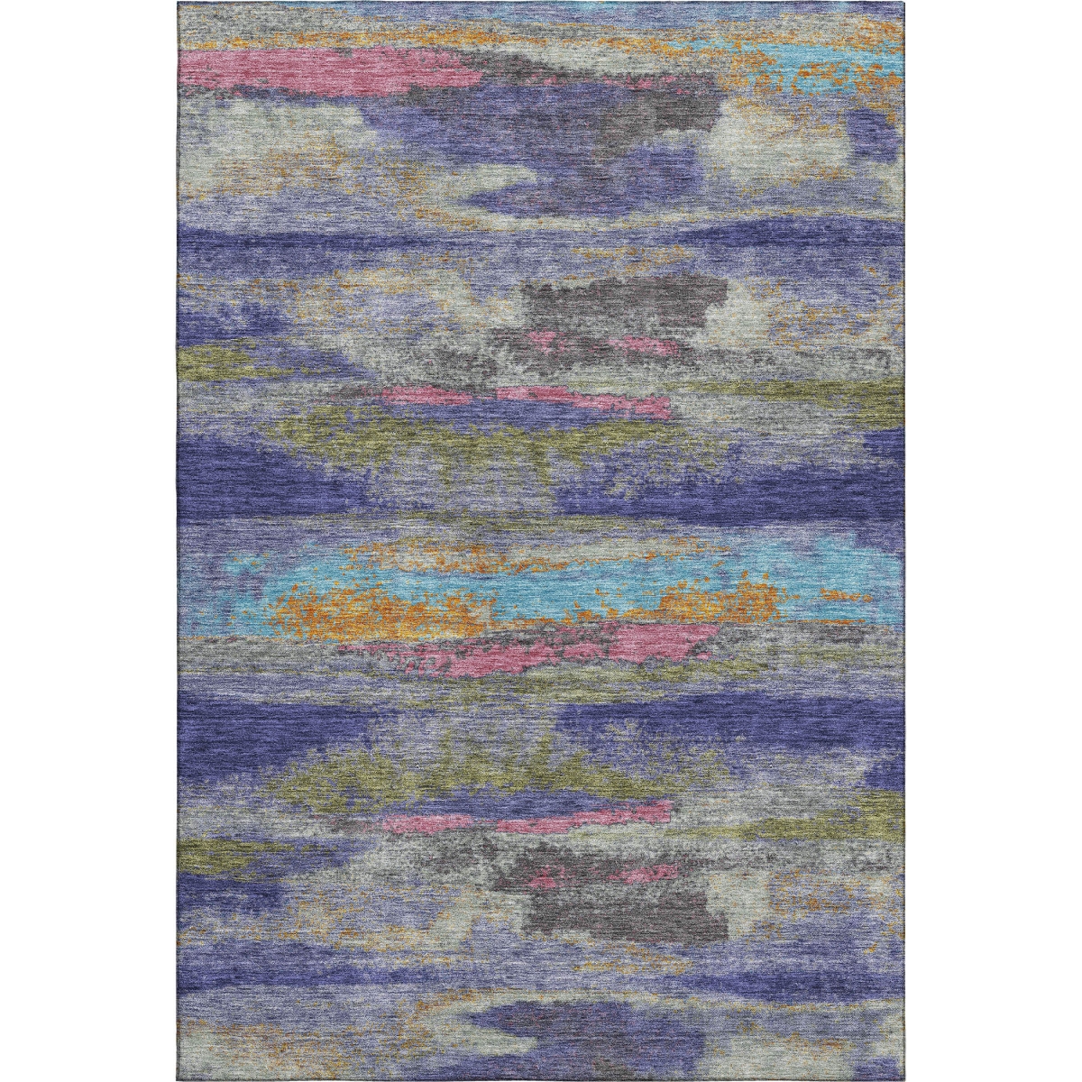 675017 9 x 12 ft. Lavender Pink & Orange Abstract Washable Machine Made Rectangle Area Rug with UV Protection