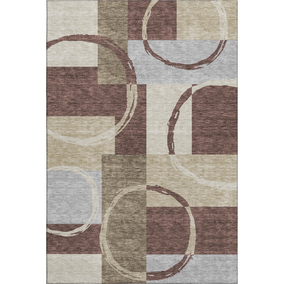 675072 10 x 14 ft. Brown, Beige & Ivory Geometric Washable Machine Made Rectangle Area Rug with UV Protection