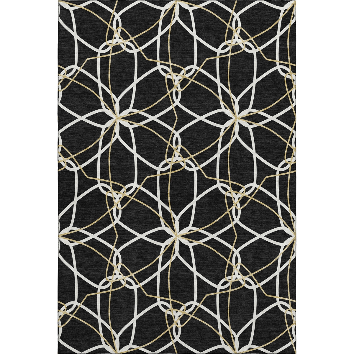 675492 10 x 14 ft. Black Ivory & Gold Geometric Transitional Washable Machine Made Rectangle Area Rug with UV Protection