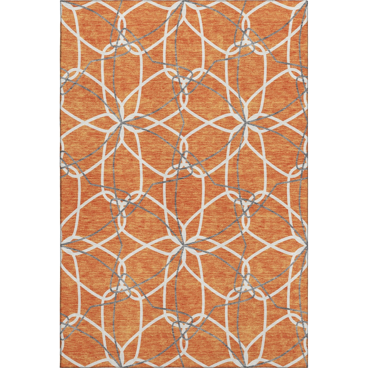 675527 9 x 12 ft. Orange Ivory & Gray Geometric Washable Machine Made Rectangle Area Rug with UV Protection
