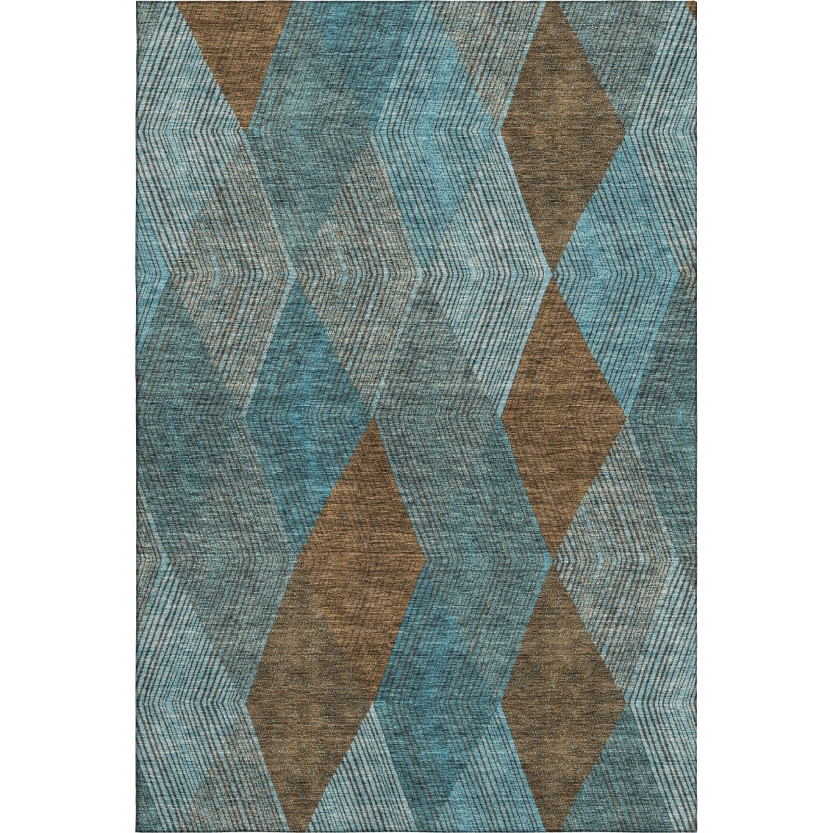 676230 10 x 14 ft. Teal & Brown Geometric Washable Machine Made Rectangle Area Rug with UV Protection