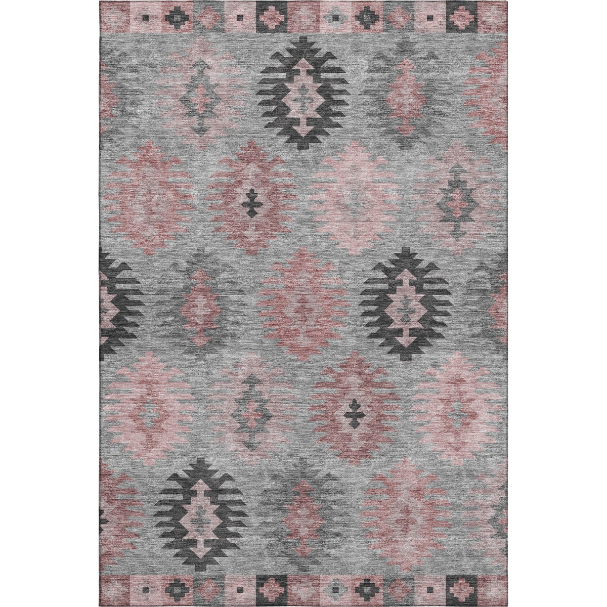 677623 5 x 8 ft. Gray Mauve & Silver Southwestern Washable Machine Made Rectangle Area Rug with UV Protection
