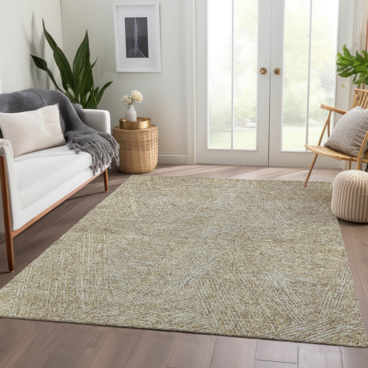678184 9 x 12 ft. Beige & Ivory Abstract Transitional Washable Machine Made Rectangle Area Rug with UV Protection