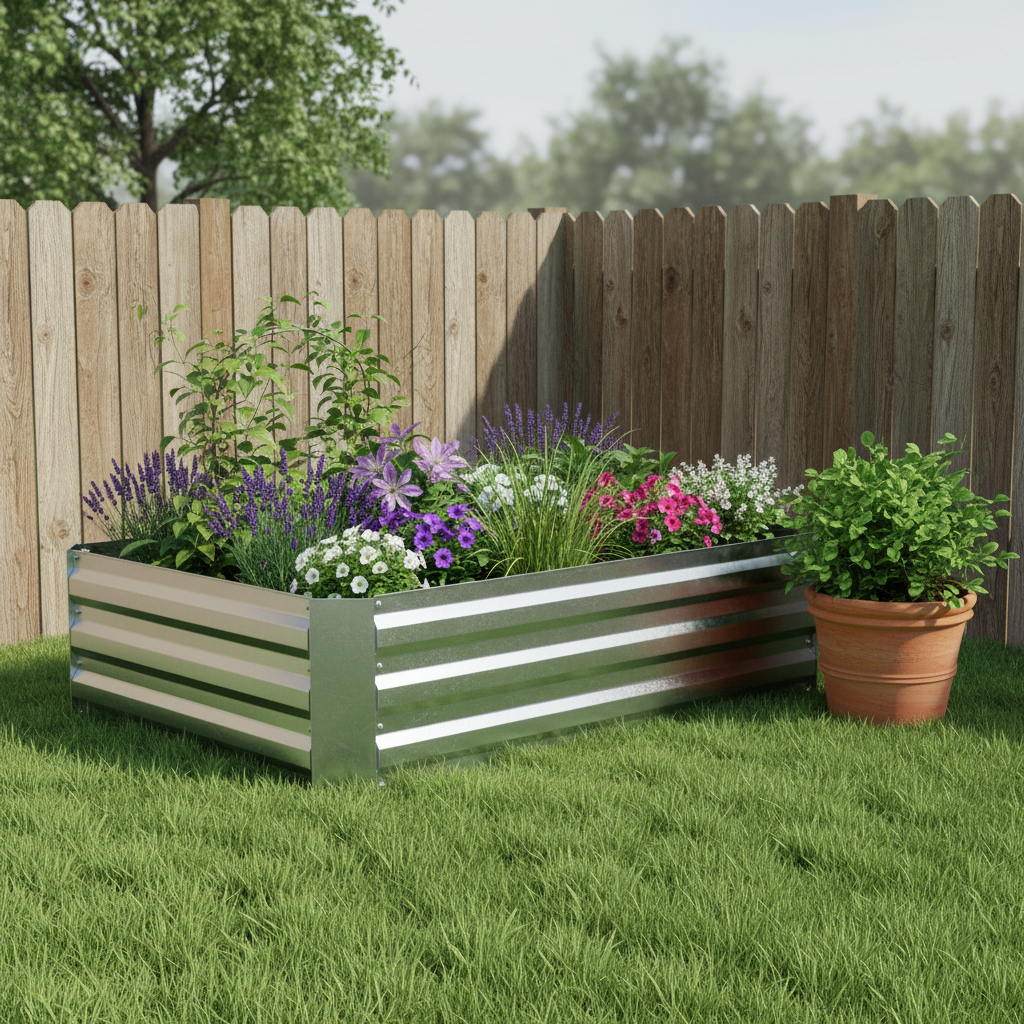 668471 12 x 48 in. Silver Steel Rectangular Raised Garden Bed