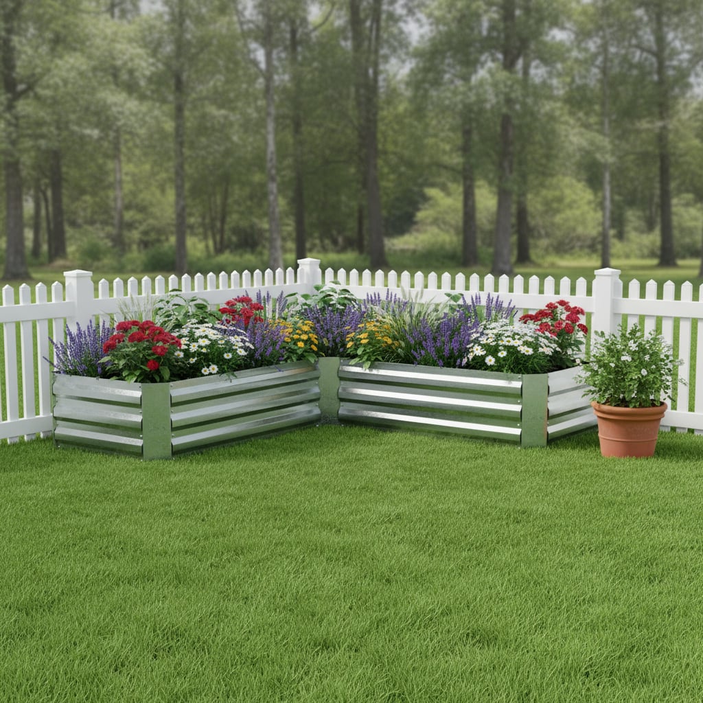 668468 12 x 60 in. Silver Steel L Shape Raised Garden Bed