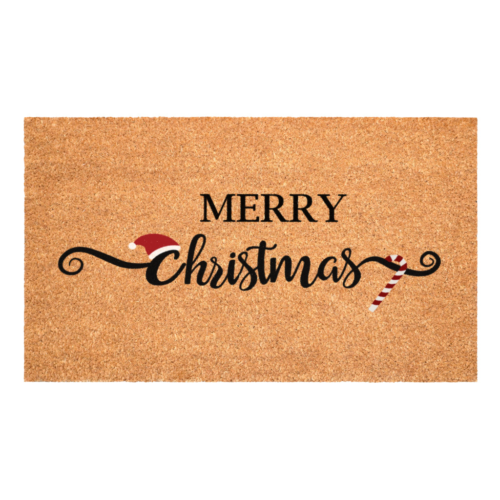 654492 24 x 36 x 0.60 in. Brown & Black Merry Christmas Outdoor Coir Door Mat