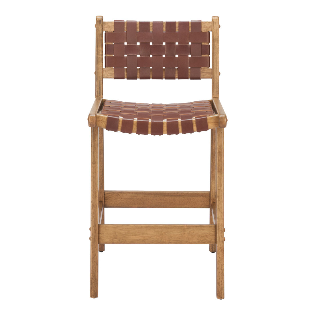 668801 26 in. Brown Leather & Solid Wood Low Back Counter Height Bar Chair
