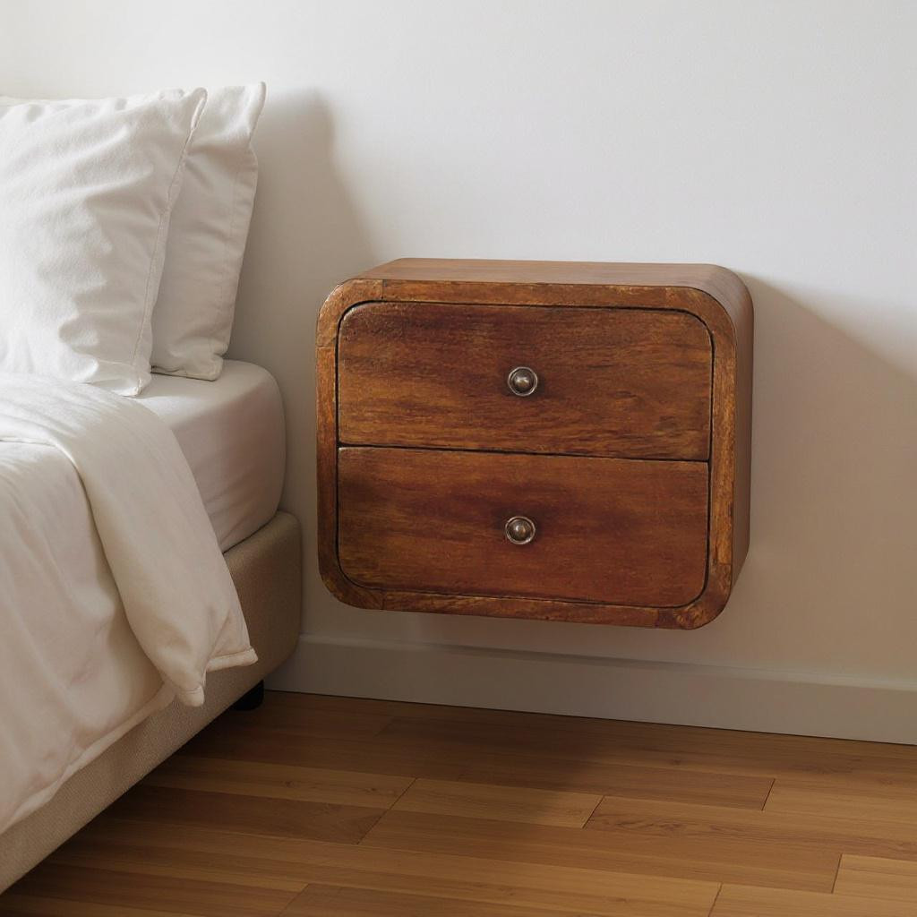 651480 9.80 x 11.80 x 9.80 in. Chestnut Solid Wood 2 Drawers Floating Nightstand