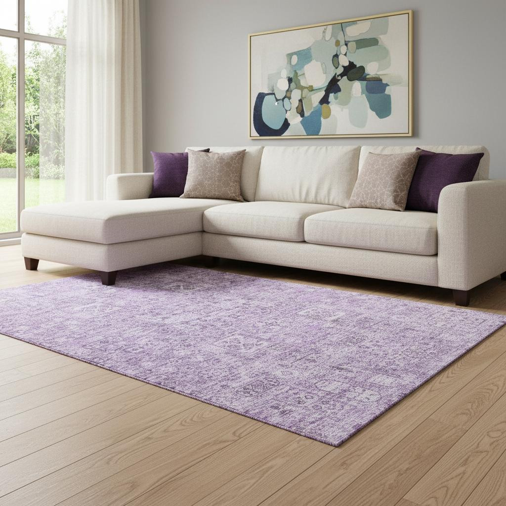 651190 10 x 14 ft. Lilac & Ivory Floral Transitional Washable Machine Made Rectangle Area Rug with UV Protection