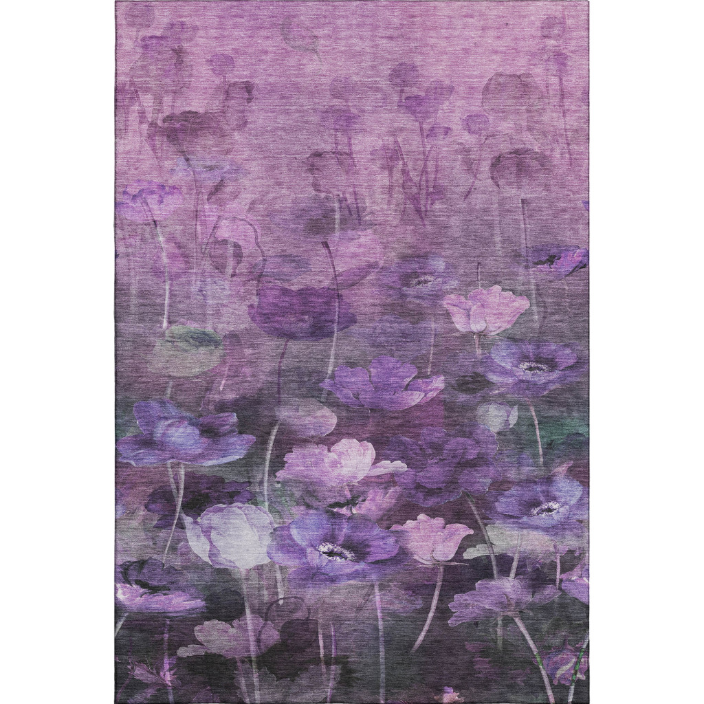 651273 9 x 12 ft. Purple, Gray & Ivory Floral Transitional Washable Machine Made Rectangle Area Rug with UV Protection