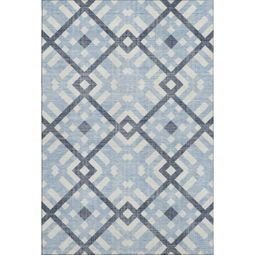651429 9 x 12 ft. Sky Blue & Ivory Geometric Transitional Washable Machine Made Rectangle Area Rug with UV Protection