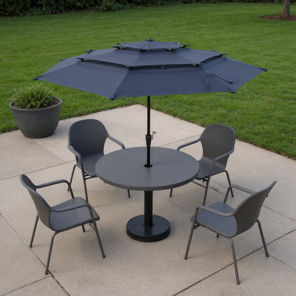 651455 96 x 120 x 120 in. Dark Blue Polyester Octagonal Tilt Lighted Market Patio Umbrella