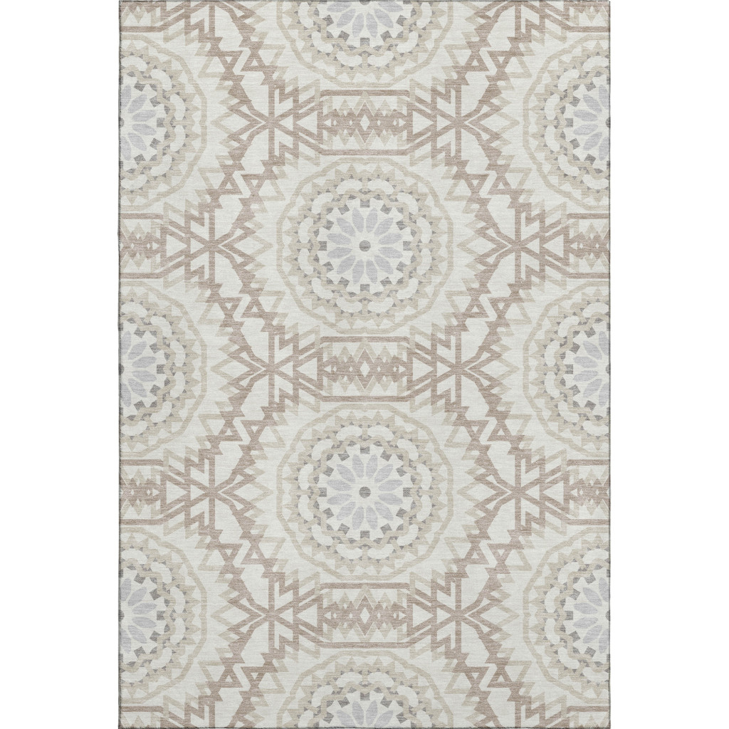 652243 8 x 10 ft. Ivory & Gray Geometric Transitional Washable Machine Made Rectangle Area Rug with UV Protection