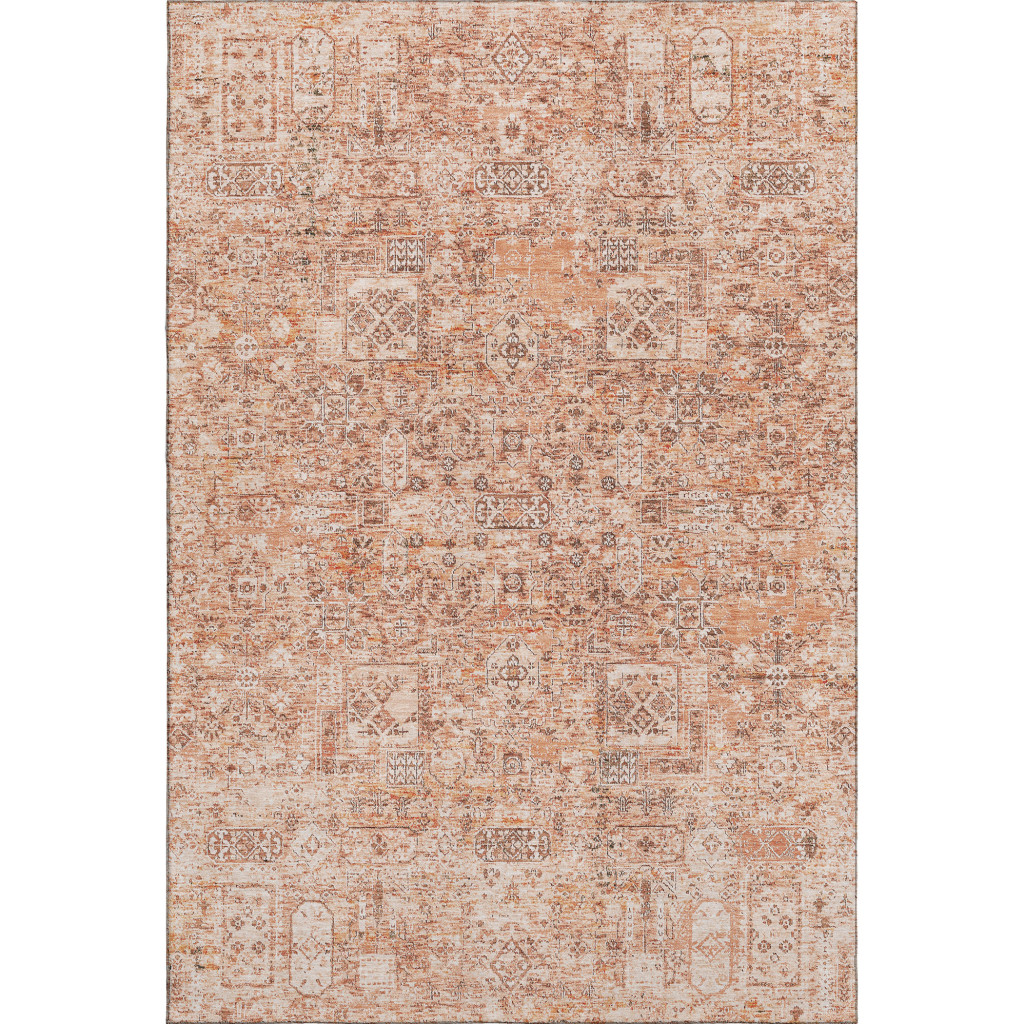 651210 5 x 8 ft. Salmon Gray & Ivory Floral Transitional Washable Machine Made Rectangle Area Rug with UV Protection