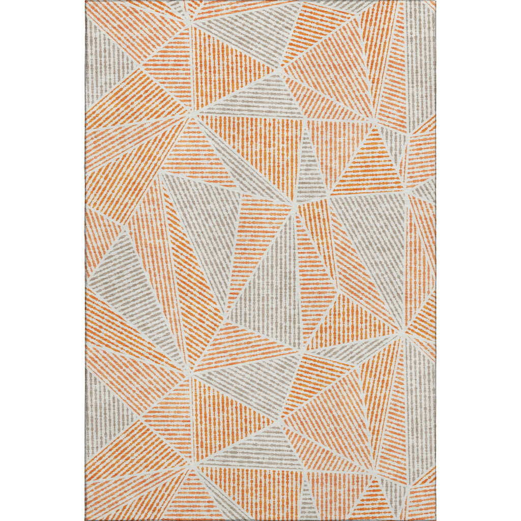 651973 5 x 8 ft. Orange & Gray Geometric Washable Machine Made Rectangle Area Rug with UV Protection