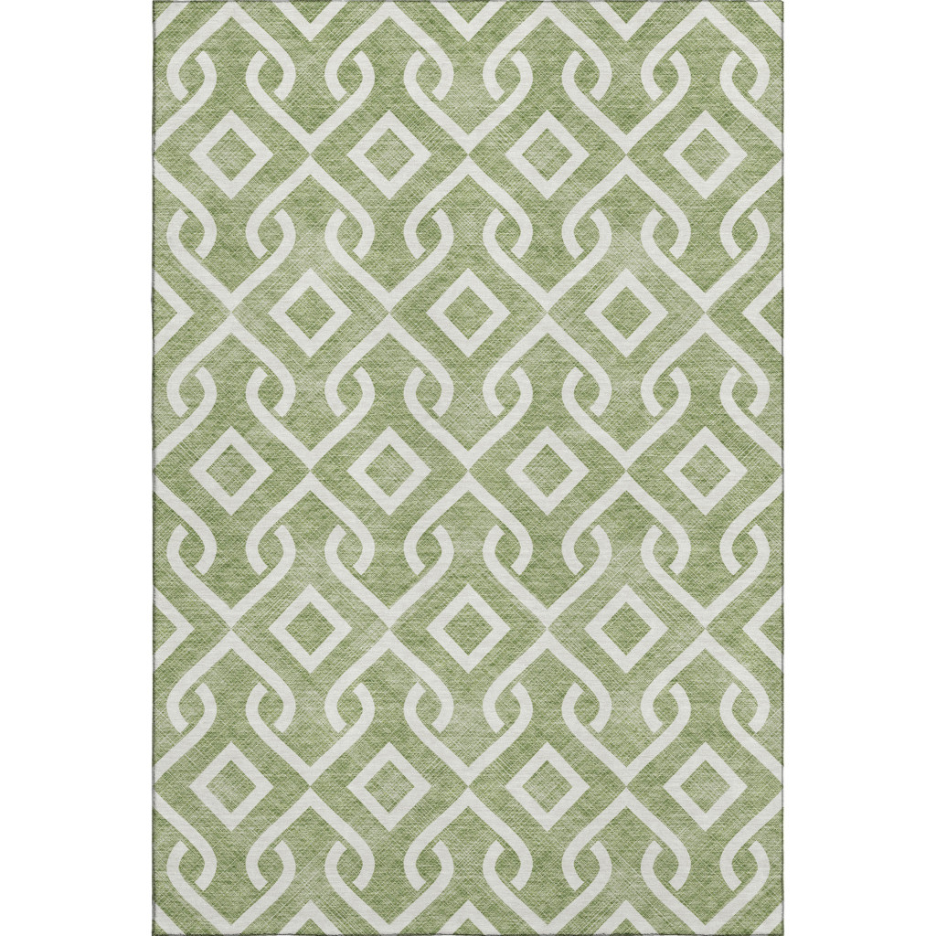 652502 9 x 12 ft. Green & Ivory Geometric Transitional Washable Machine Made Rectangle Area Rug with UV Protection
