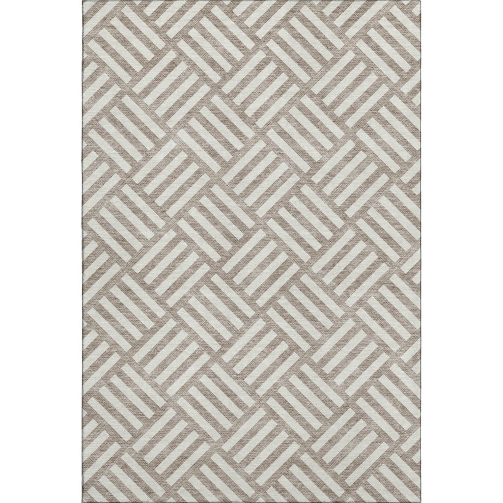 652443 10 x 14 ft. Taupe & Ivory Geometric Transitional Washable Machine Made Rectangle Area Rug with UV Protection