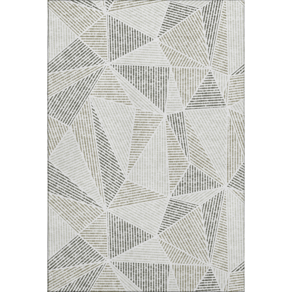 651991 5 x 8 ft. Taupe & Silver Geometric Washable Machine Made Rectangle Area Rug with UV Protection