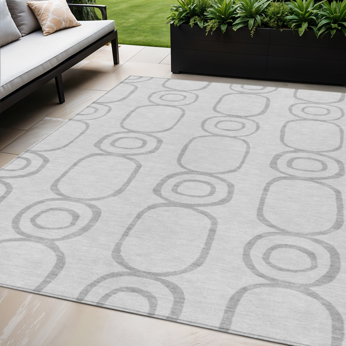 660632 5 x 8 ft. Silver & Gray Geometric Washable Transitional Indoor & Outdoor Rectangle Area Rug
