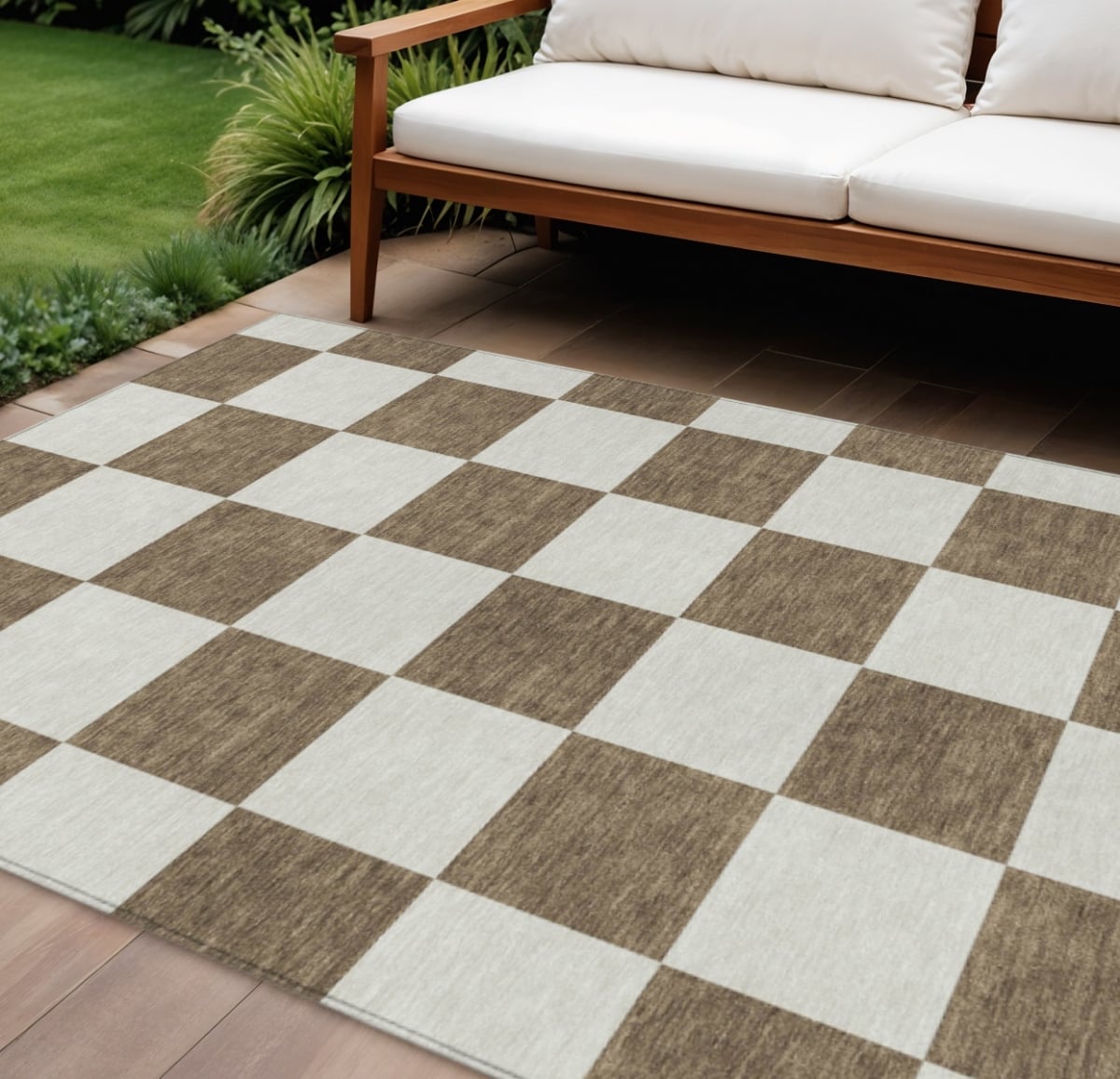660676 8 x 10 ft. Chocolate & Ivory Geometric Washable Transitional Indoor & Outdoor Rectangle Area Rug