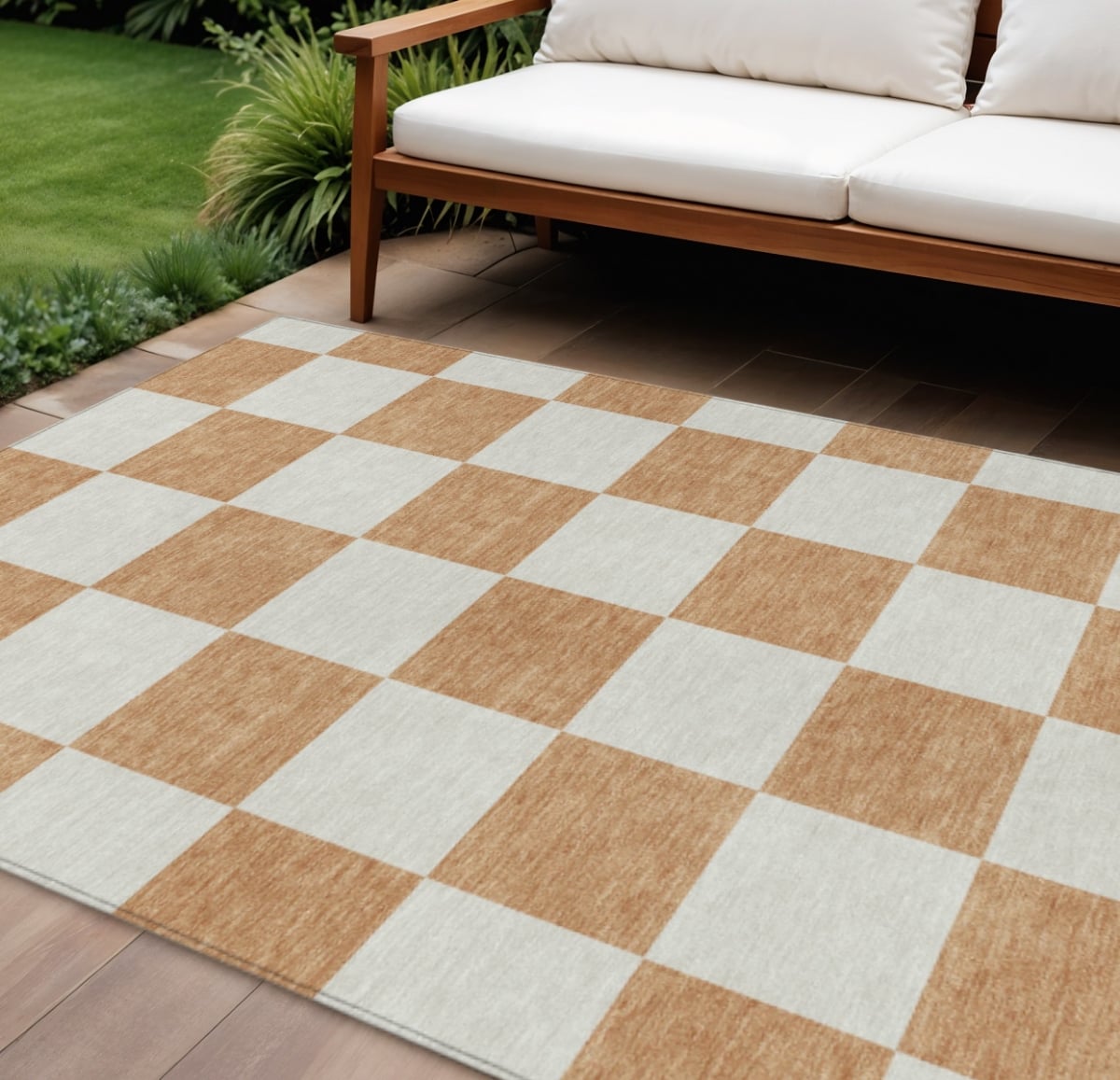 660682 8 x 10 ft. Copper & Ivory Geometric Washable Transitional Indoor & Outdoor Rectangle Area Rug