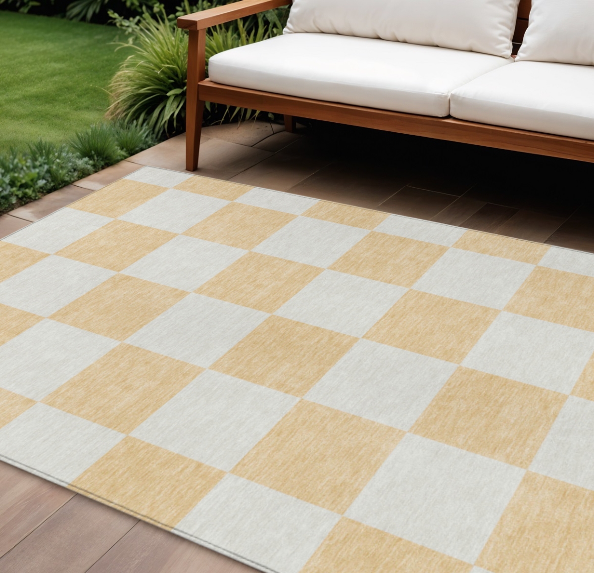 660736 8 x 10 ft. Peach & Beige Geometric Washable Transitional Indoor & Outdoor Rectangle Area Rug