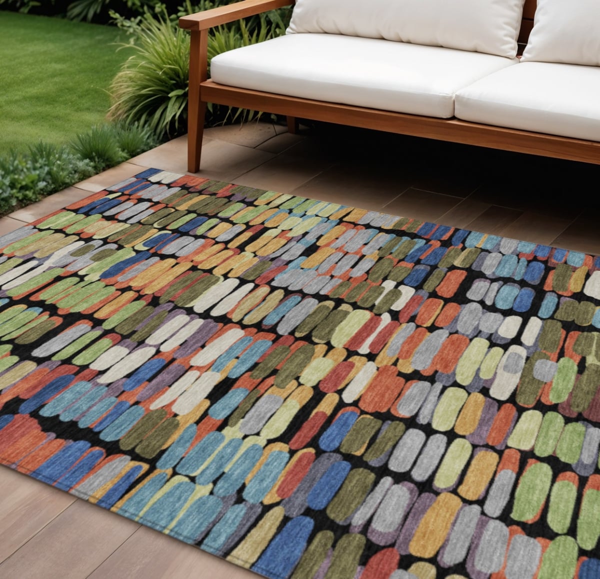 660887 9 x 12 ft. Black, Green & Blue Abstract Washable Transitional Indoor & Outdoor Rectangle Area Rug