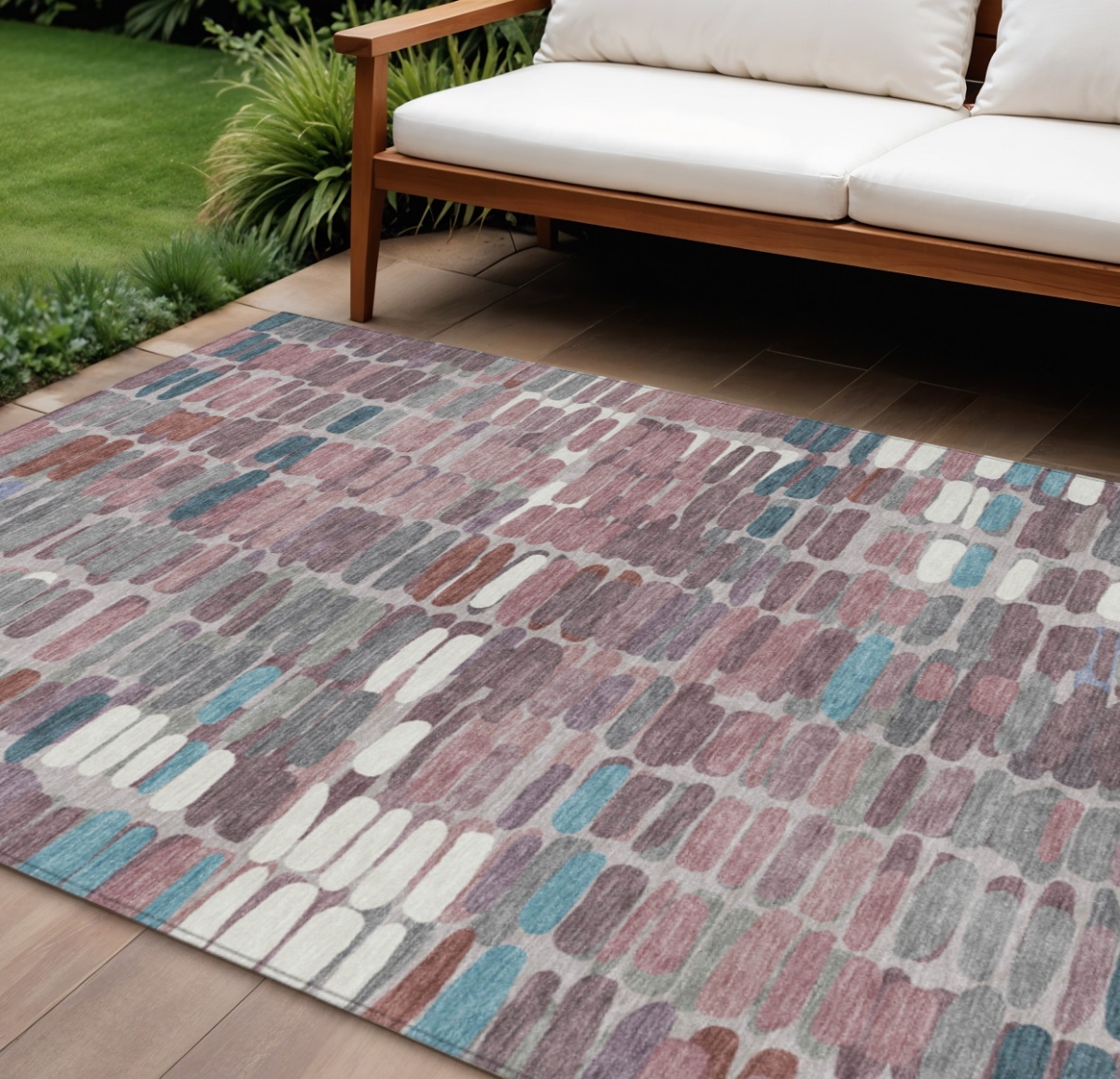 660894 10 x 14 ft. Blush Pink & Merlot Abstract Washable Transitional Indoor & Outdoor Rectangle Area Rug