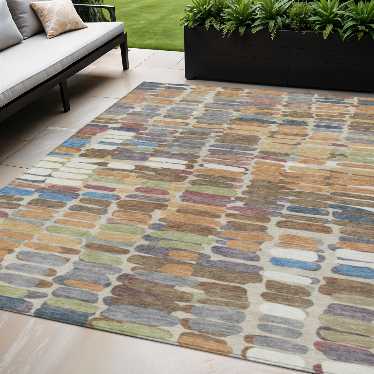 660896 5 x 8 ft. Copper White & Gray Abstract Washable Transitional Indoor & Outdoor Rectangle Area Rug