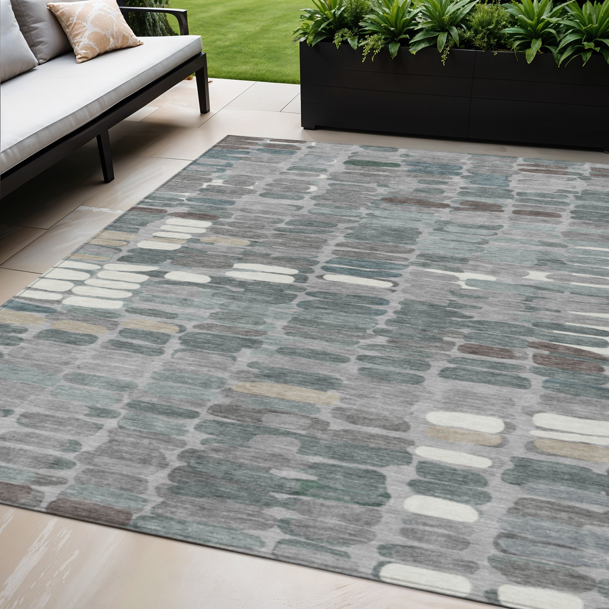 660908 5 x 8 ft. Gray, Ivory & Pewter Abstract Washable Transitional Indoor & Outdoor Rectangle Area Rug