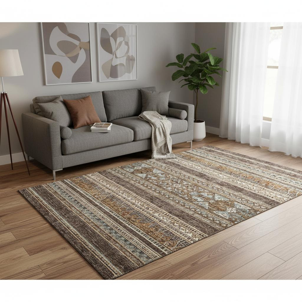 657409 5 x 8 ft. Chocolate Copper & Ivory Southwestern Washable Machine Made Rectangle Area Rug with UV Protection
