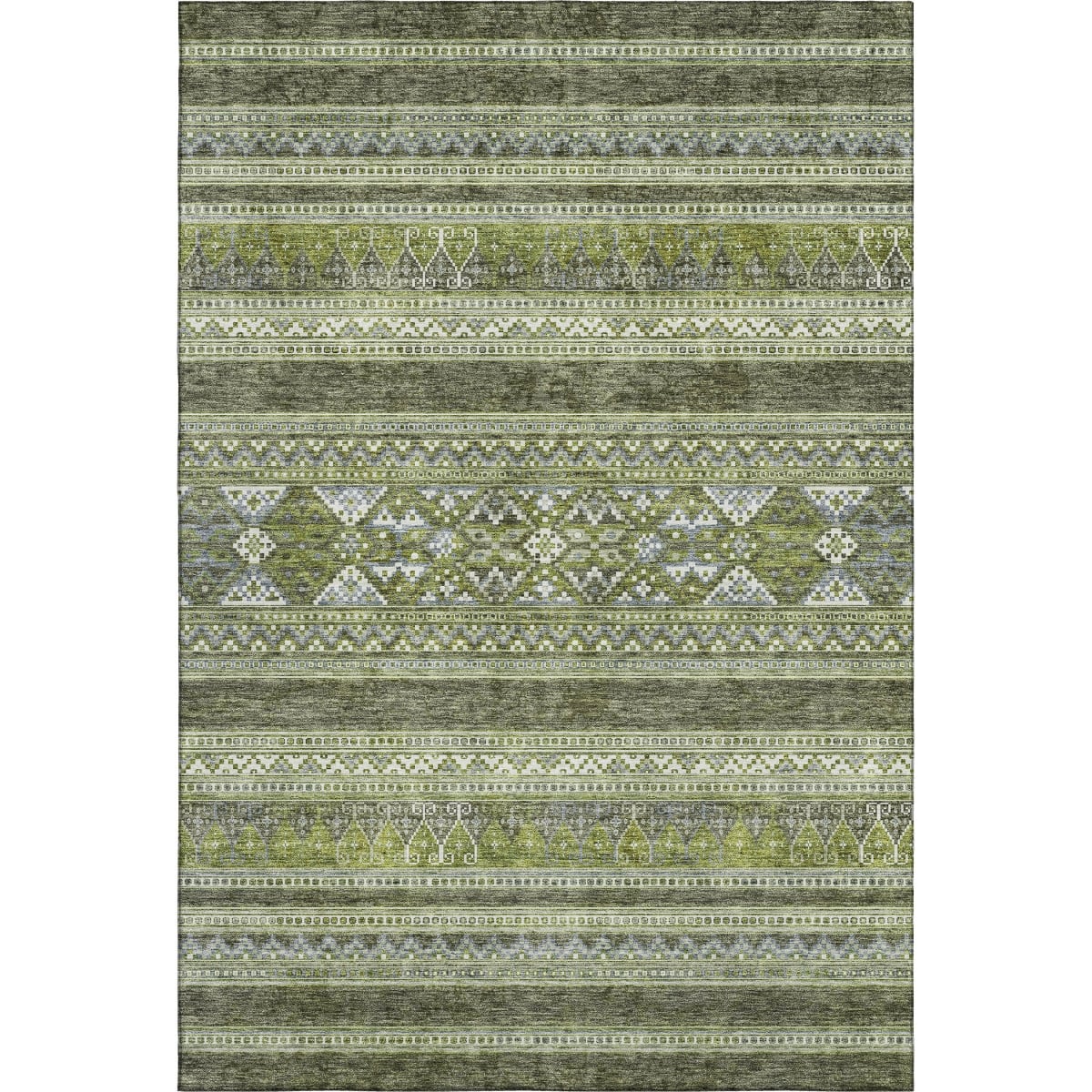 657432 3 x 5 ft. Olive Green, Gray & Ivory Southwestern Washable Machine Made Rectangle Area Rug with UV Protection