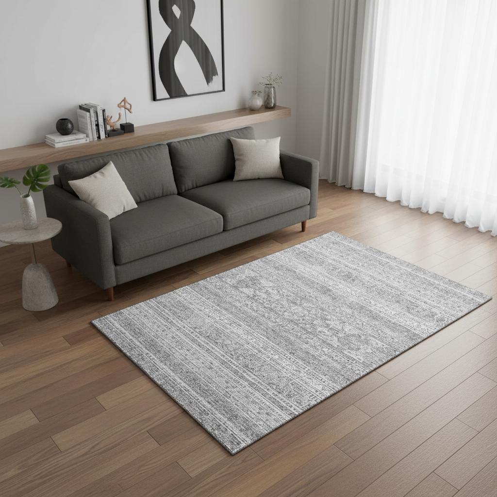 657451 5 x 8 ft. Silver & Gray Southwestern Transitional Washable Machine Made Rectangle Area Rug with UV Protection