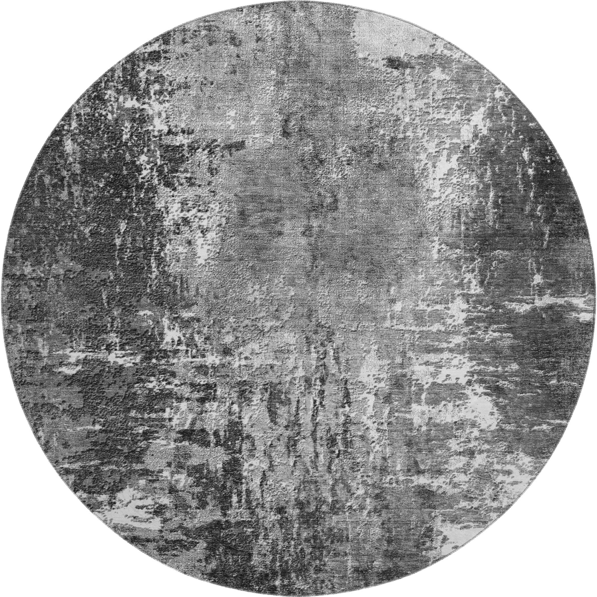 657518 8 ft. Gray & Ivory Abstract Transitional Washable Round Area Rug with UV Protection