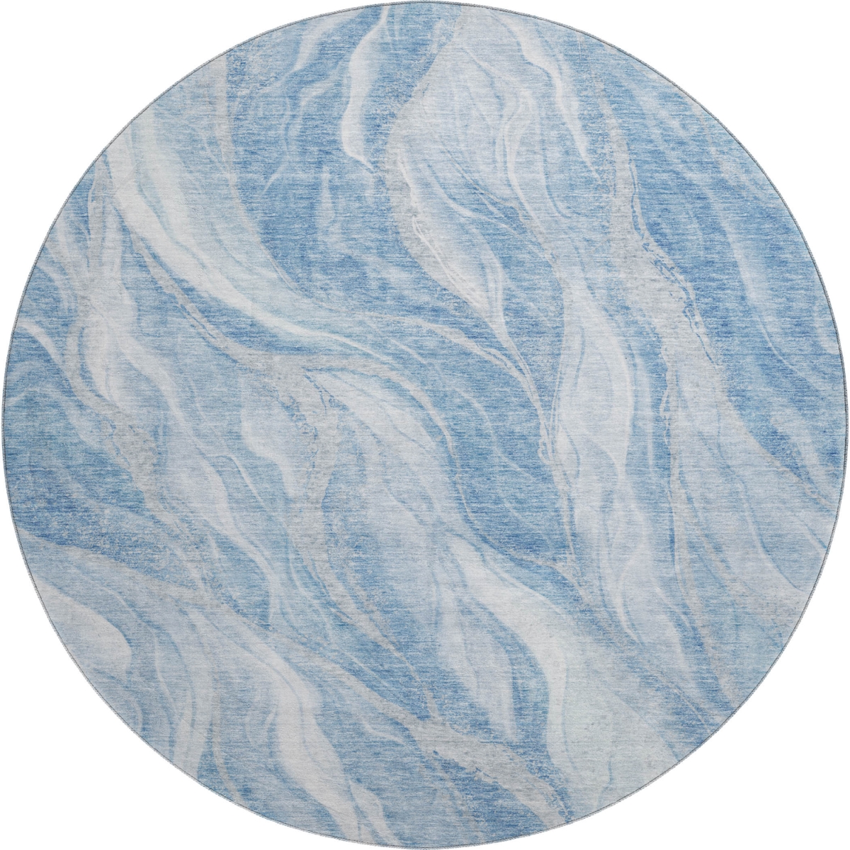 657578 8 ft. Blue & Ivory Abstract Transitional Washable Round Area Rug with UV Protection