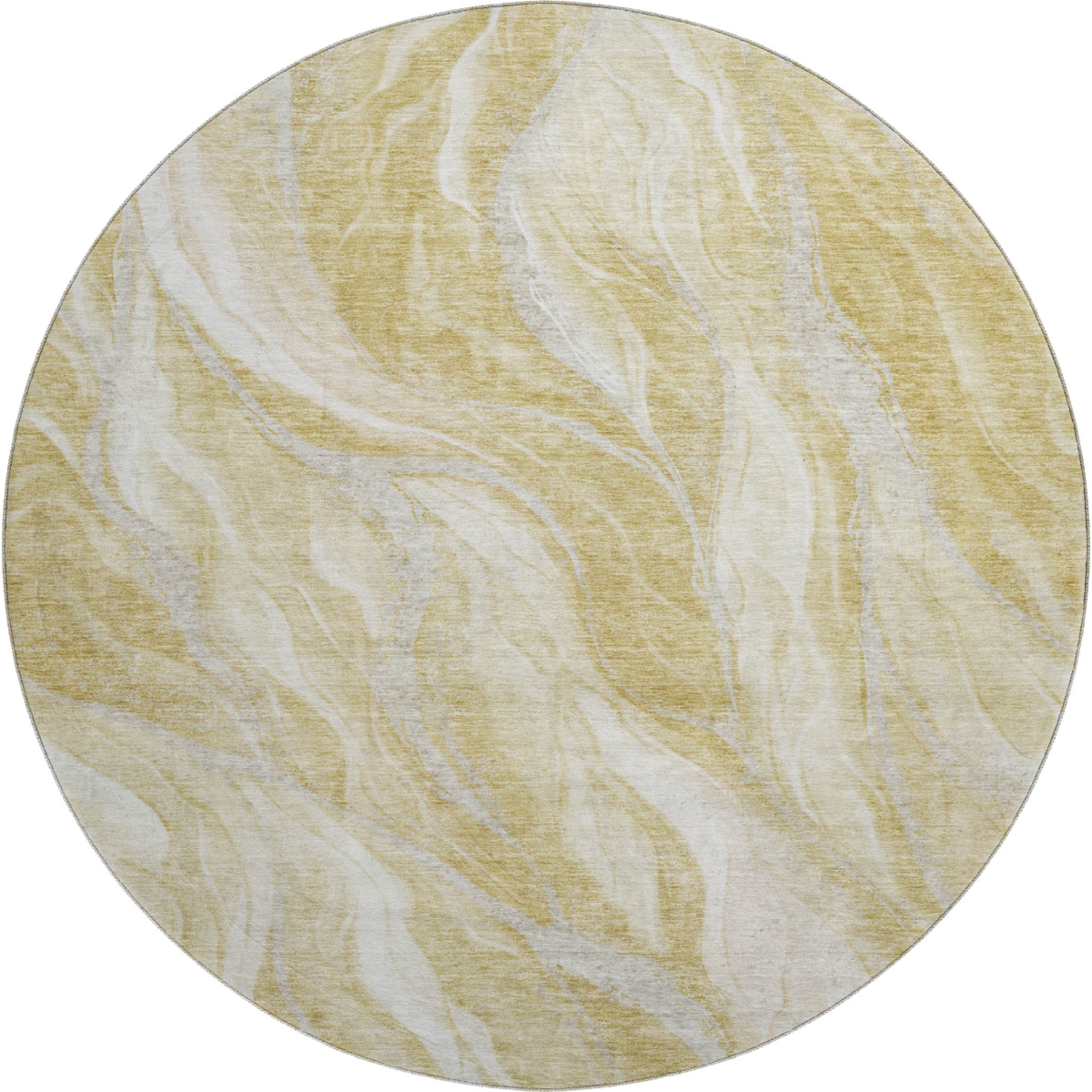 657584 8 ft. Gold & Ivory Abstract Transitional Washable Round Area Rug with UV Protection