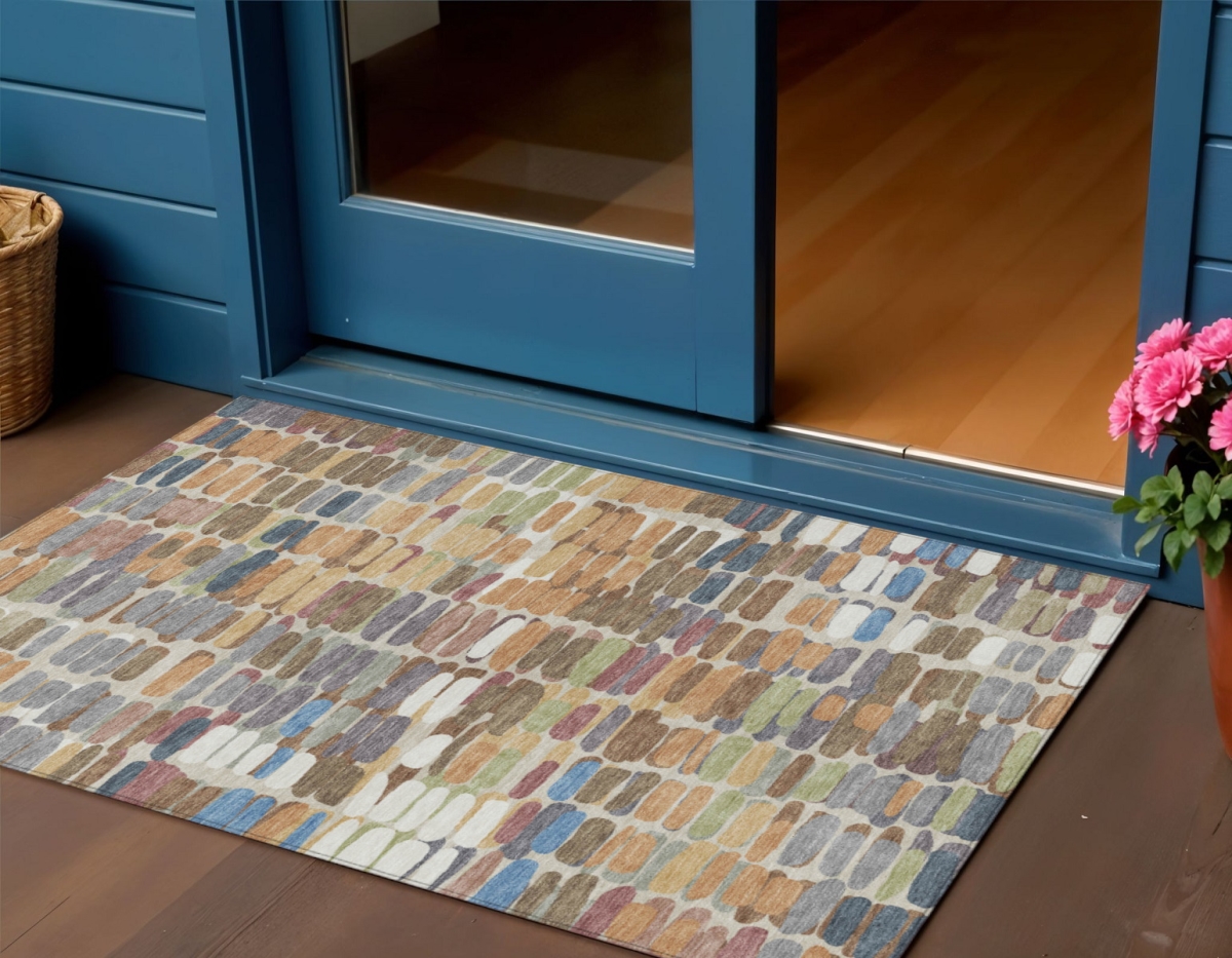 660895 3 x 5 ft. Copper White & Gray Abstract Washable Transitional Indoor & Outdoor Rectangle Area Rug