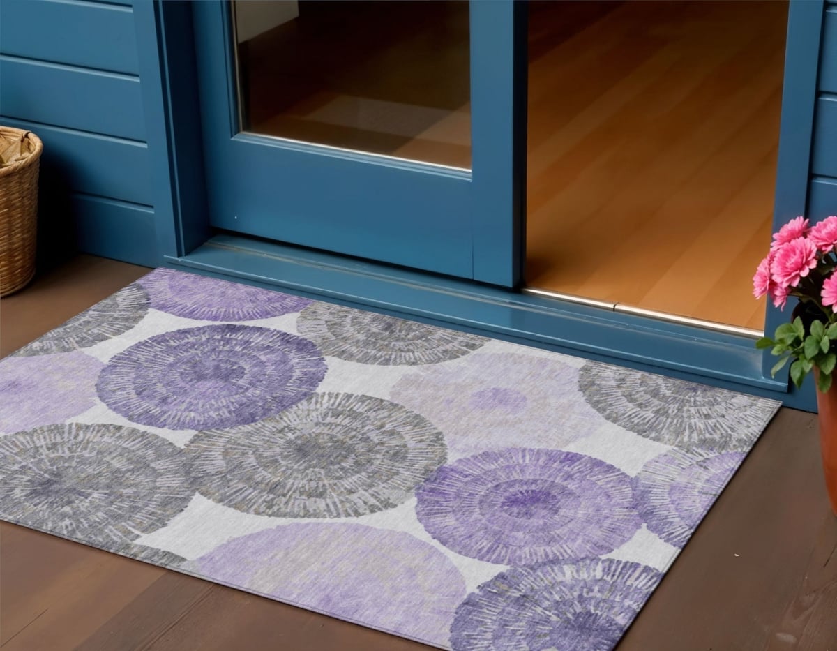 661009 3 x 5 ft. Plum, Ivory & Khaki Abstract Washable Transitional Indoor & Outdoor Rectangle Area Rug