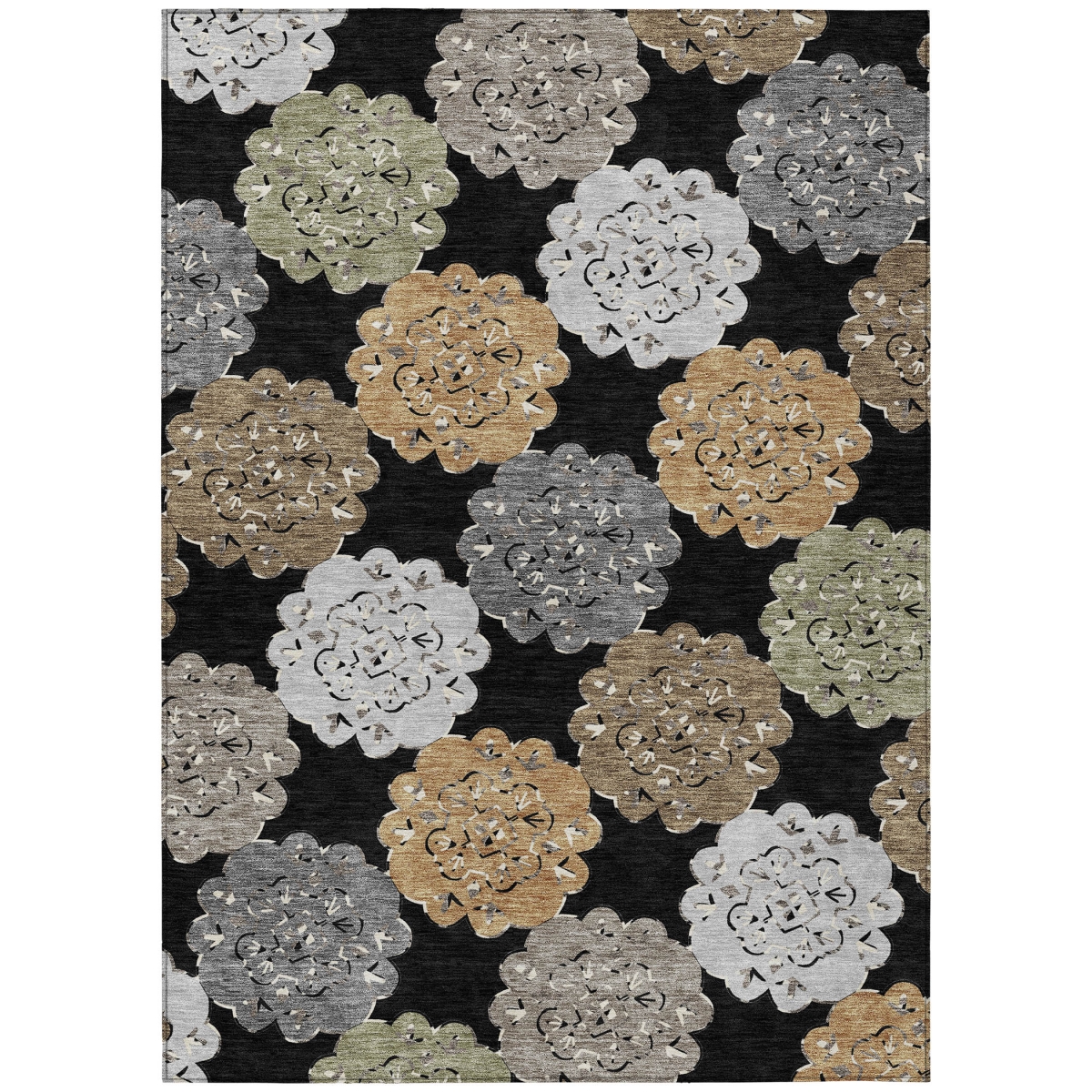 661080 10 x 14 ft. Black, Ivory & Khaki Quatrefoil Washable Transitional Indoor & Outdoor Rectangle Area Rug
