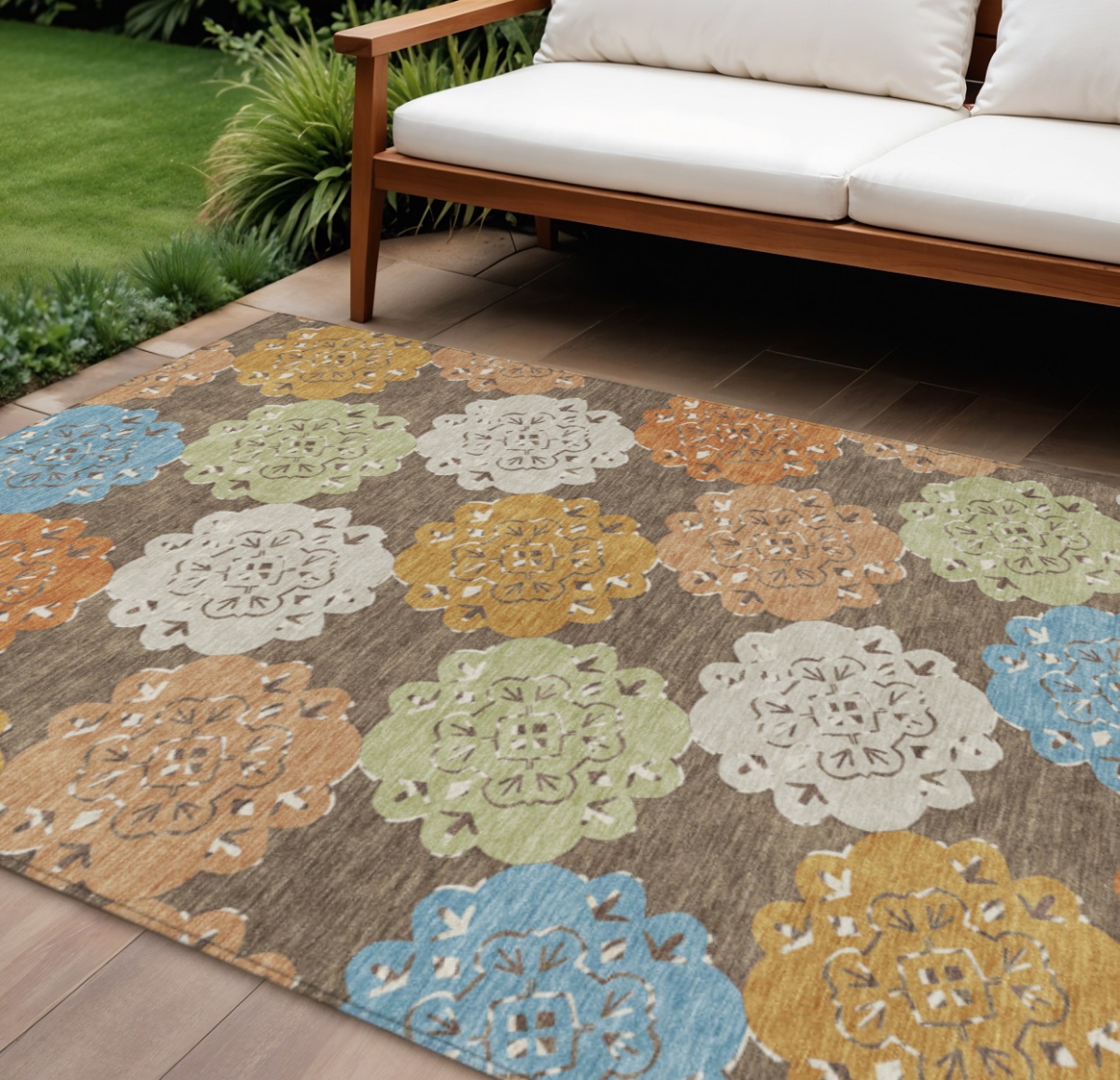 661085 9 x 12 ft. Chocolate Ivory & Copper Quatrefoil Washable Transitional Indoor & Outdoor Rectangle Area Rug