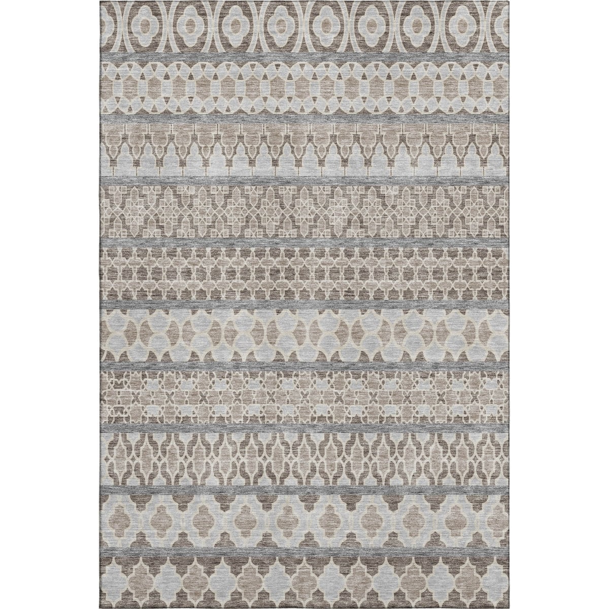 661477 8 x 10 ft. Taupe Beige & Ivory Ikat Washable Machine Made Rectangle Area Rug with UV Protection