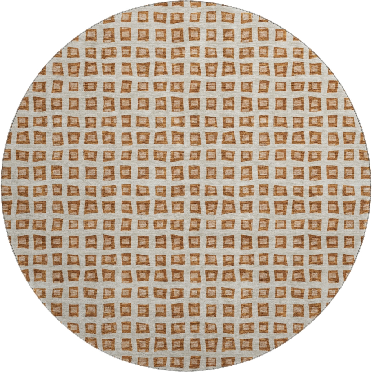 661536 8 ft. Rust Copper & Beige Geometric Washable Round Area Rug with UV Protection