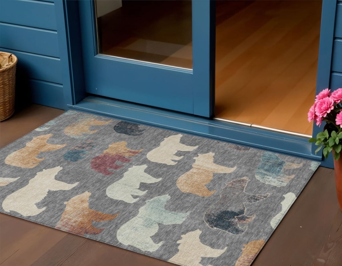 660355 3 x 5 ft. Gray, Ivory & Beige Animal Print Washable Transitional Indoor & Outdoor Rectangle Area Rug