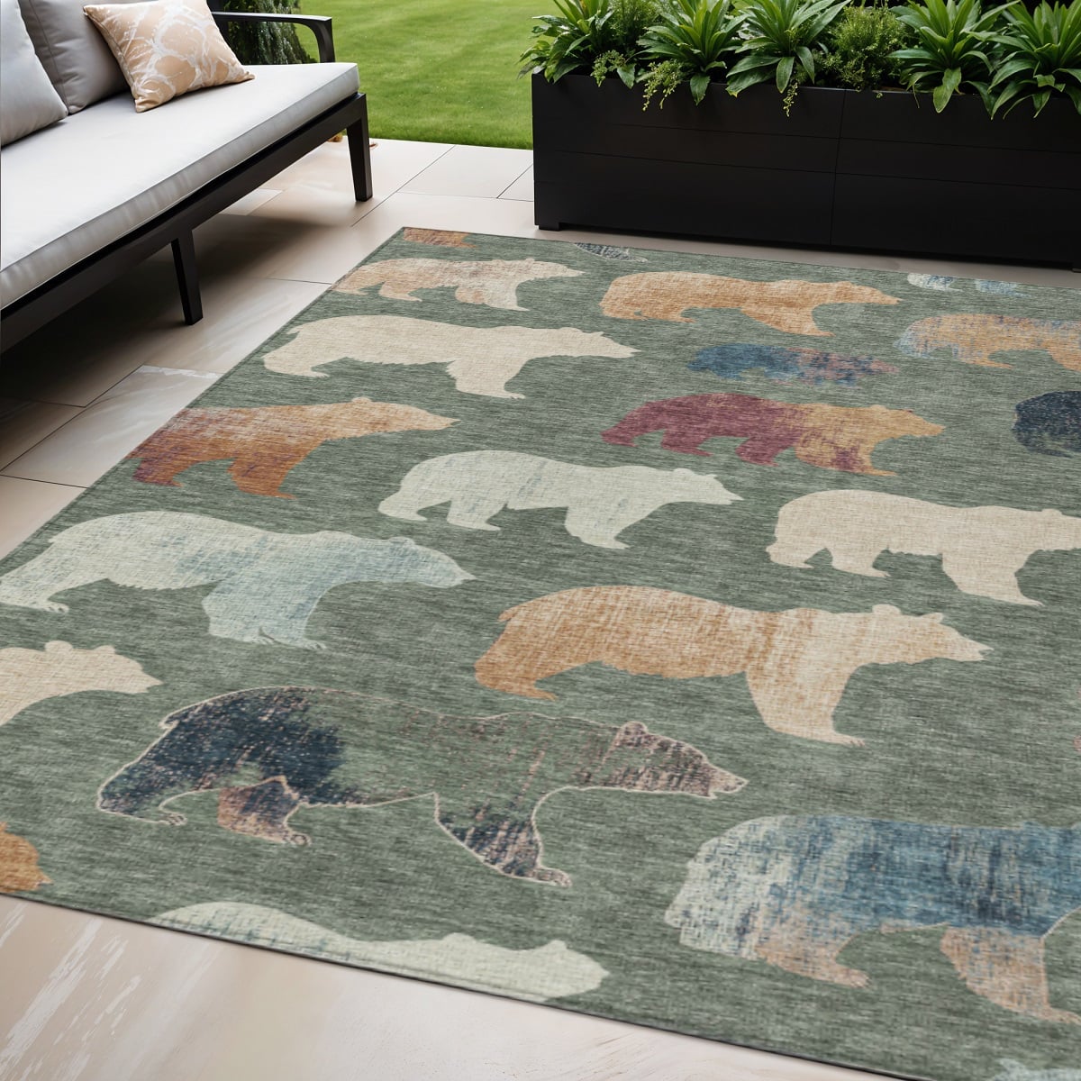 660362 5 x 8 ft. Green, Ivory & Copper Animal Print Washable Transitional Indoor & Outdoor Rectangle Area Rug