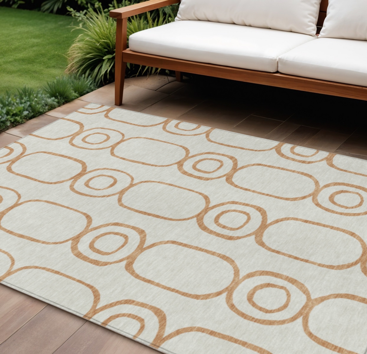 660608 5 x 8 ft. Copper & Ivory Geometric Washable Transitional Indoor & Outdoor Rectangle Area Rug