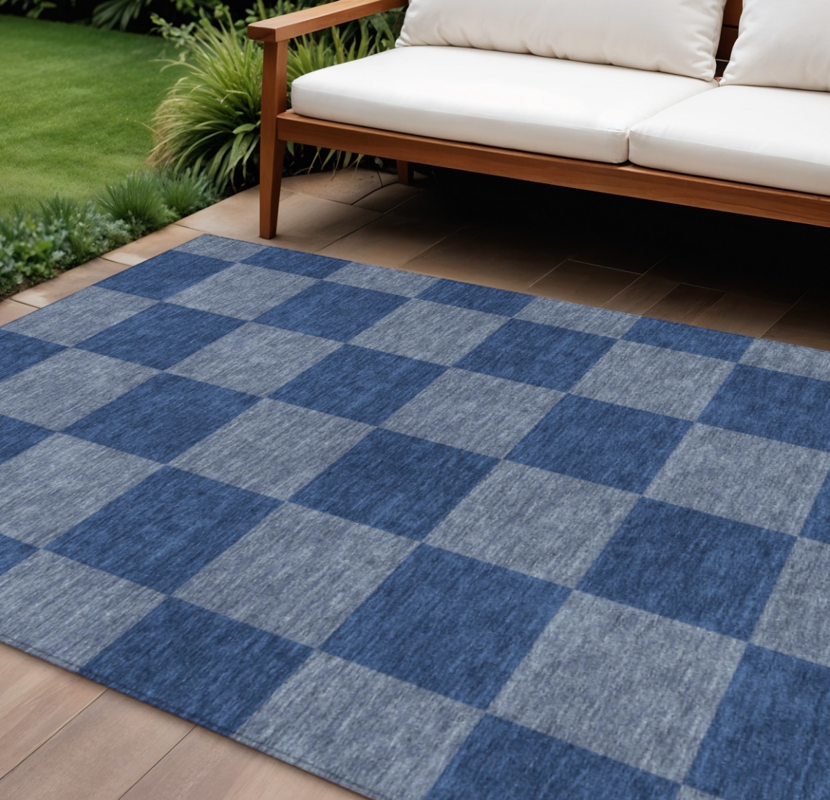 660672 10 x 14 ft. Blue & Gray Geometric Washable Transitional Indoor & Outdoor Rectangle Area Rug