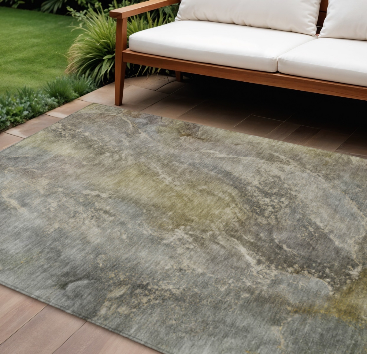 658612 8 x 10 ft. Pewter & Gray Abstract Washable Transitional Indoor & Outdoor Rectangle Area Rug