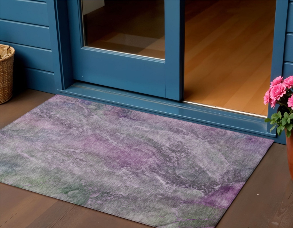 658615 3 x 5 ft. Plum & Ivory Abstract Washable Transitional Indoor & Outdoor Rectangle Area Rug